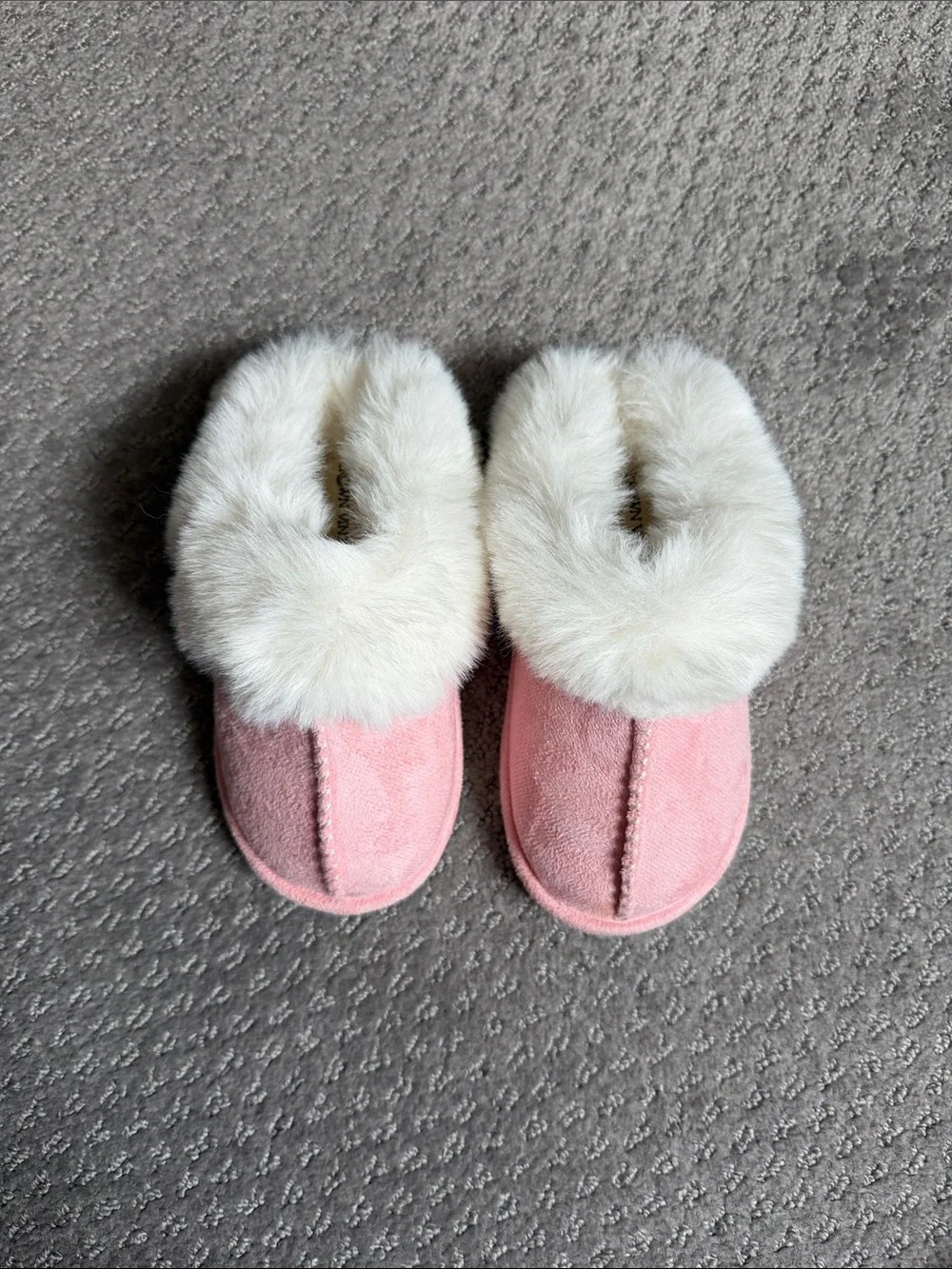 •CROWN VINTAGE• Pink Suede Faux-Fur Clog Slippers for Kids